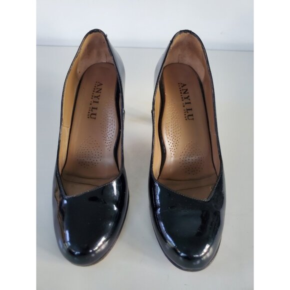 ANYI LU Emily Black Patent Leather Tortoise Color Heels Size 39 US 8.5 - Picture 2 of 11